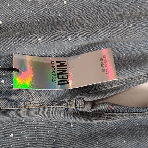 Love Soho Low Rise Rhinestone Bling Wide Leg Jeans Size 7 New with Tags - Picture 4 of 7